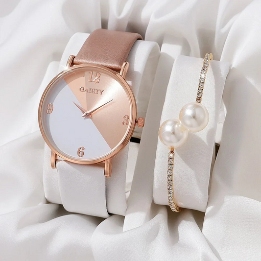 Women's Luxury Quartz Watch Set – Colorful PU Leather Strap & Alloy Bracelet Gift™