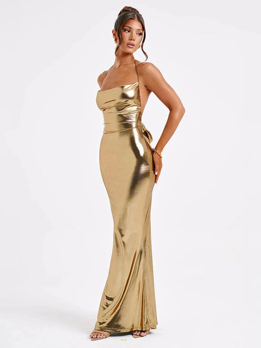Luxury Backless Halter Bandage Dress – Elegant Slim Fit Off-Shoulder Maxi™