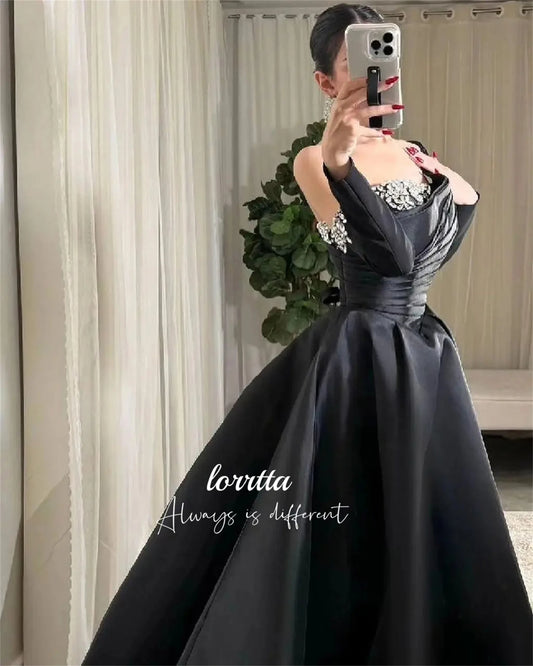 Lorrtta Luxe Black Satin Evening Dress β Custom A-Line Gown for Elegant Eventsβ’