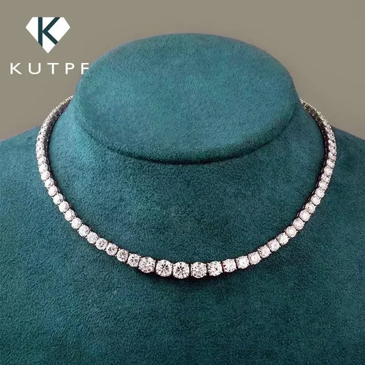 Gradient Moissanite Tennis Necklace – 925 Sterling Silver, 3-5mm Certified Stones™