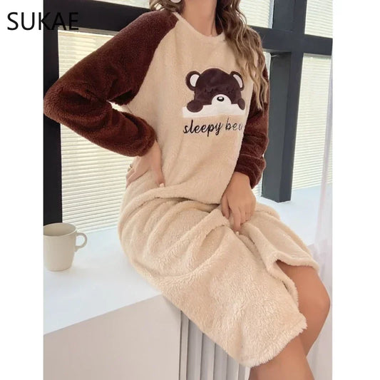 SUKAE Cozy Bear Nightgown – Women's Thermal Flannel Sleepwear for Winter™