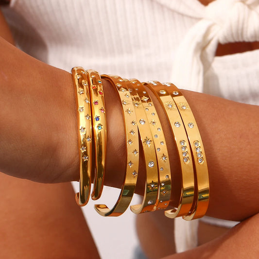 18K Gold Plated Star & Moon Cuff Bracelet – Waterproof & Tarnish-Free™