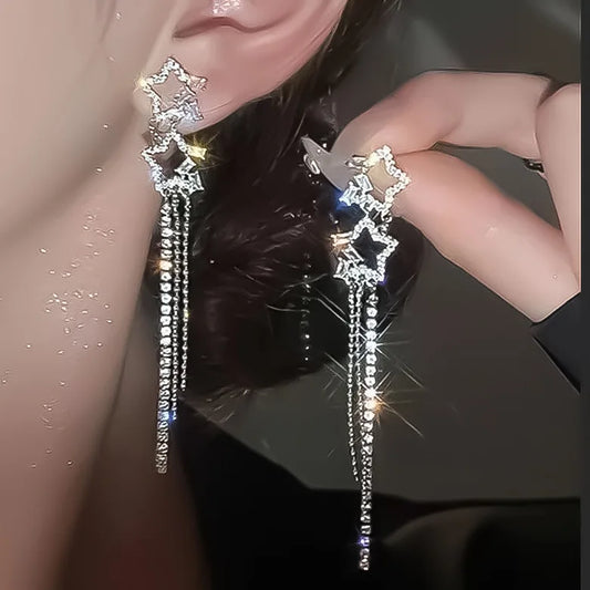 Korean Star Tassel Earrings β Elegant Rhinestone Dropsβ’