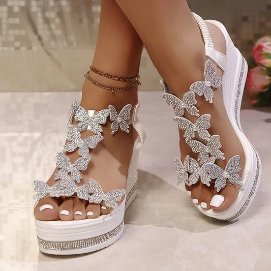 Rhinestone Butterfly Platform Wedge Sandals for Women β Slip-On & Lightweightβ’