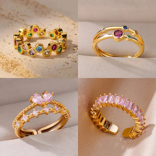 Pinky Zircon Ring – Stainless Steel Gold, Waterproof Y2K Wedding Jewelry™