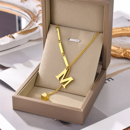 Luxury Initial Letter Necklace – Gold Stainless Steel Alphabet Pendant Chain™