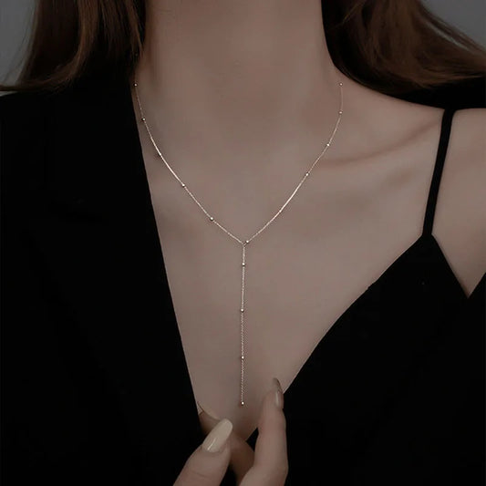 ANENJERY Silver Tassel Necklace – Elegant Clavicle Chain for Women™