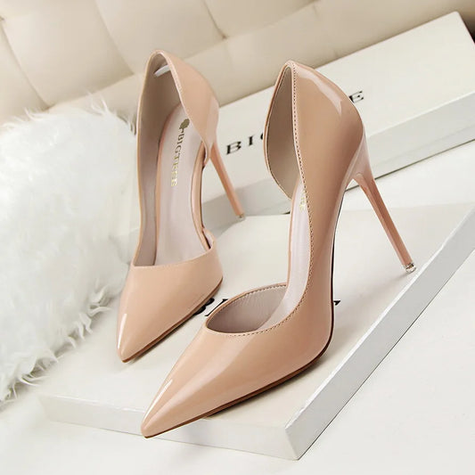 BIGTREE Patent Leather Stiletto Pumps – Elegant Cut-Out High Heels for Women™