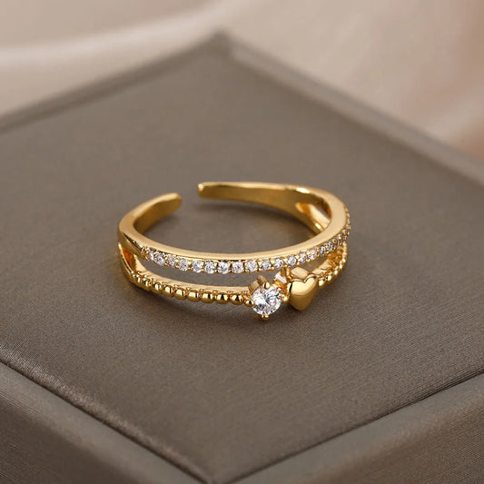 Trendy Double Heart Zircon Ring – Stainless Steel Crystal Statement Jewelry™