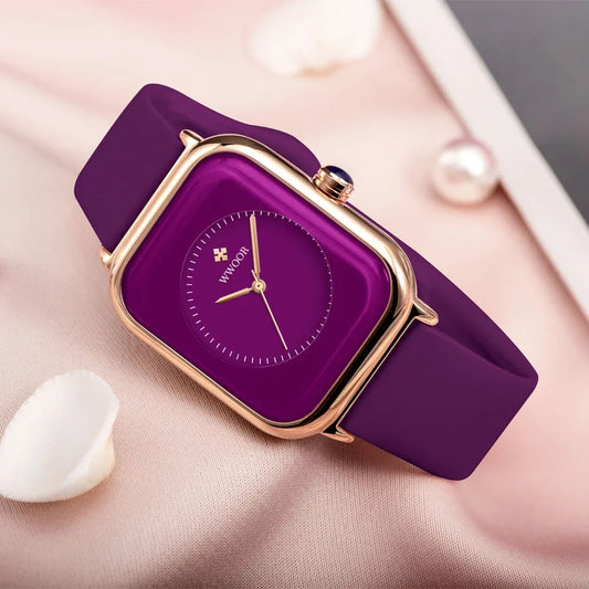 WWOOR Women's Luxury Square Waterproof Watch - Purple Silicone Strap™