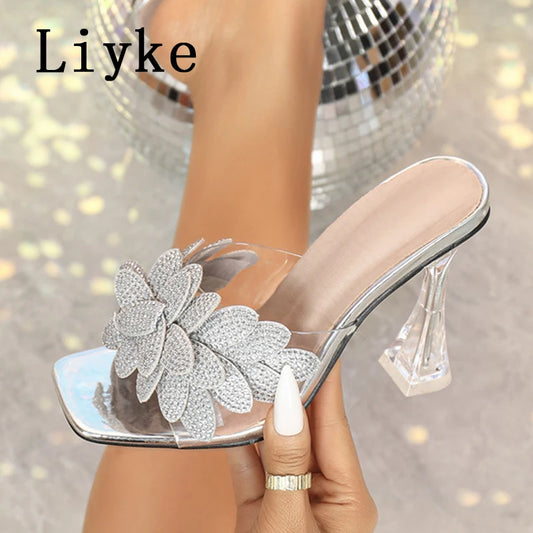 LIYKE Transparent Rhinestone High Heels – Stylish Square Toe Party Sandals™