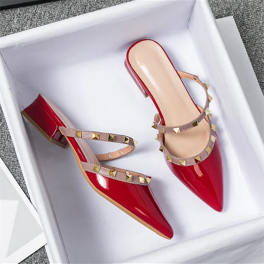 Women's Luxury Studded Patent Leather Heels – Colorful Designer Slide Slippers™