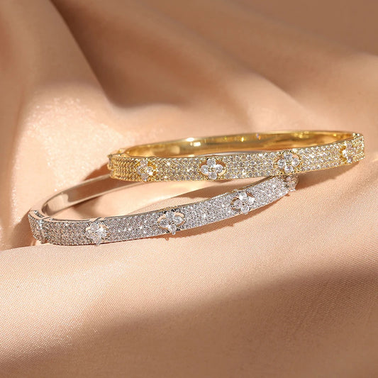 ANENJERY Four-Leaf Clover Zircon Bracelet – Elegant Vintage French Jewelry™