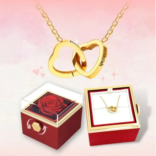 Personalized Heart Name Necklace with Rotating Rose Box – Elegant Gift for Her™