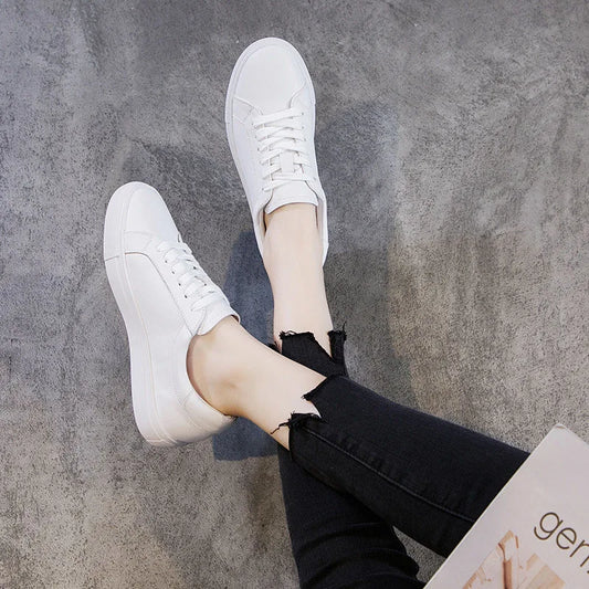 CXJYWMJL Women's Genuine Leather Skate Sneakers – Casual Cowhide Vulcanized Shoes™