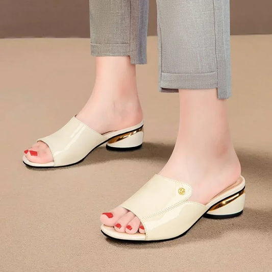 Red PU Leather Slip-On Sandals – Stylish & Comfortable Women's Slippers™