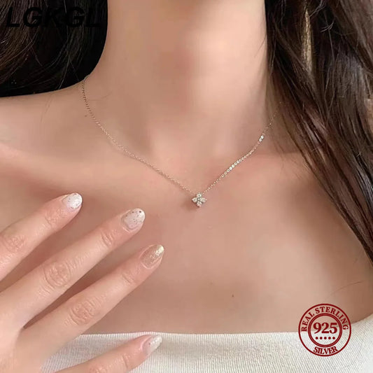 LGKGL S925 Sterling Silver 18K Gold-Plated Zircon Clover Necklace – Elegant & Versatile Collar Chain™