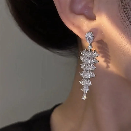 Luxury Geometric CZ Dangle Earrings – Elegant Bridal & Party Jewelry™