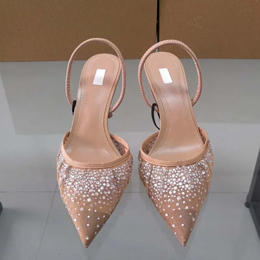 2025 Summer Elegant Slingback High Heels – Water Diamond Mesh Pointed Toe Sandals™