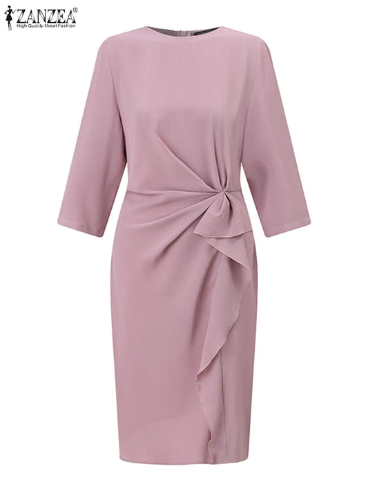 ZANZEA Elegant Office Dress – Women's Summer Knee-Length Workwear™