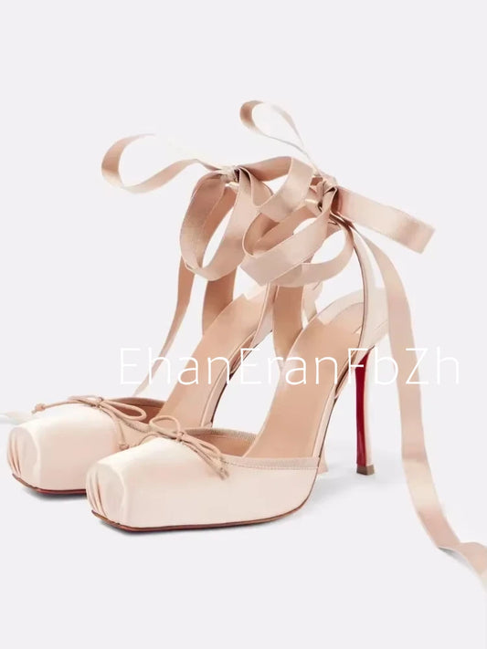Satin Square Toe High-Heel Sandals – Elegant Ankle Strap Party Shoes™