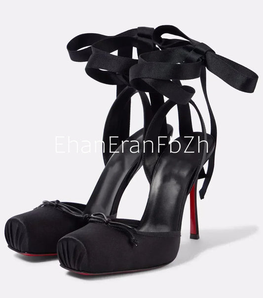 Satin Square Toe High-Heel Sandals – Elegant Ankle Strap Party Shoes™