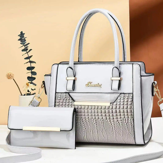 Luxury Croc-Pattern One-Shoulder Tote – Trendy Large-Capacity Handbag Set™