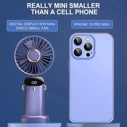 Foldable Mini Neck Fan – USB Rechargeable, 5-Speed with Screen & Phone Stand™