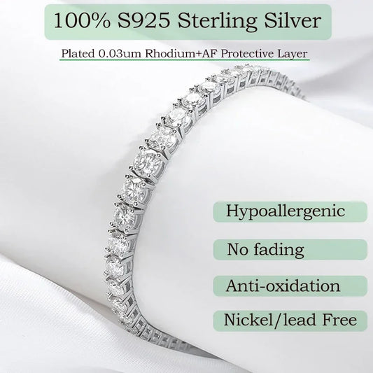 Smyoue Moissanite Tennis Bracelet – 925 Sterling Silver, Platinum Plated, Elegant Wedding Jewelry™