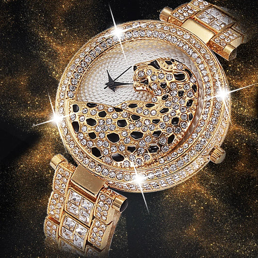 MISSFOX Women's Luxury Quartz Watch – Crystal Diamond Bling with Gold Leopard Design™