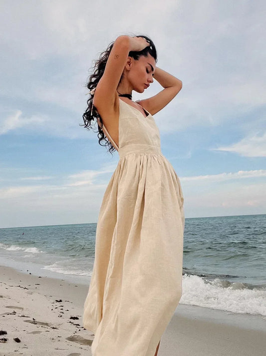 Bornladies Cotton A-Line Summer Dress – V-Neck Vintage Style™