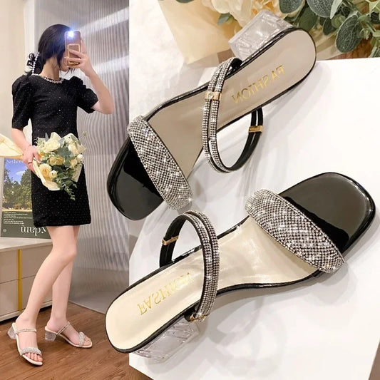 Luxury Crystal High Heel Sandals – Shiny Gold & Silver Party Slides™