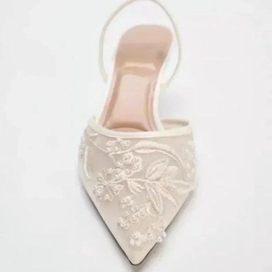 Elegant Embroidered Mesh Heeled Sandals – 2025 Summer Slingback High Heels™