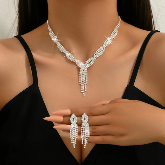 3PC Elegant Tassel Jewelry Set – Copper Inlaid Necklace & Earrings™