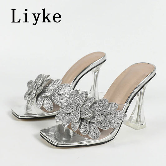 LIYKE Transparent Rhinestone High Heels – Stylish Square Toe Party Sandals™