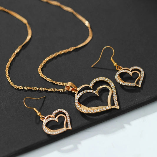 Eternal Love 3-Piece Jewelry Set: Exquisite Double Heart Rhinestone Earrings & Pendant Necklace for Women™