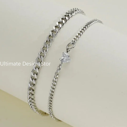 2PCS Stainless Steel Couple Bracelets – Crystal Heart Chain Jewelry™